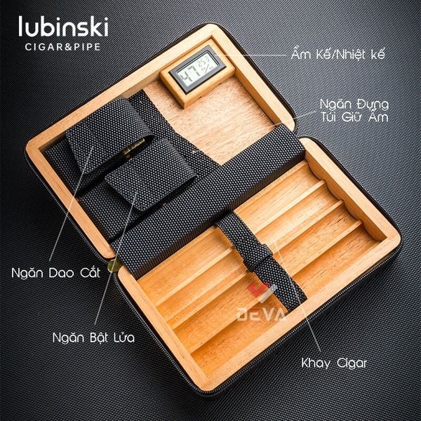 Bao da đựng 4 khay Cigar Lubinski có bật lửa và dao cắt YJA 50016