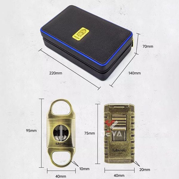 Bao da đựng 4 khay Cigar Lubinski có bật lửa và dao cắt YJA 50016