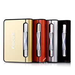 Hộp đựng thuốc lá Focus loại 10 điếu size 6.5mm kèm bật lửa khò 1 tia JD YH002