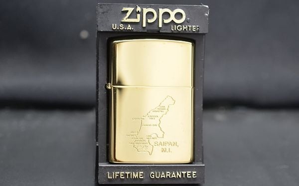Zippo 1991 Bản Đồ Saipan – Mạ Vàng Gold Plated – Đời VII La Mã – Bản Sưu Tầm Lịch Sử C07