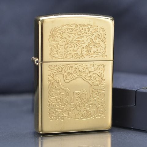 Bật Lửa Zippo Camel 1996 Mạ Vàng Gold Plated – Đời XII La Mã – Bản Khắc Chú Lạc Đà C769