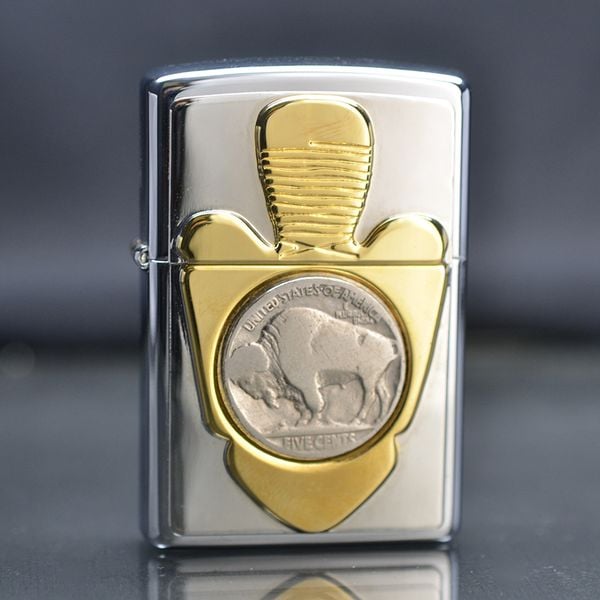 Zippo 1996 Emblem Đồng Xu 5 Cents Mỹ – Mạ Vàng Sang Trọng – Đời XII La Mã C65