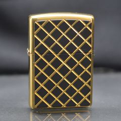 Set Zippo 1998 Emblem kẻ mạ vàng C06