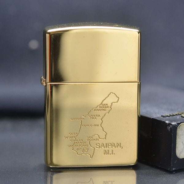 Zippo 1991 Bản Đồ Saipan – Mạ Vàng Gold Plated – Đời VII La Mã – Bản Sưu Tầm Lịch Sử C07