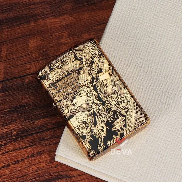 Bật lửa Zorro bức tranh Thanh Minh Thượng Hà Đồ mạ vàng Z2-1070