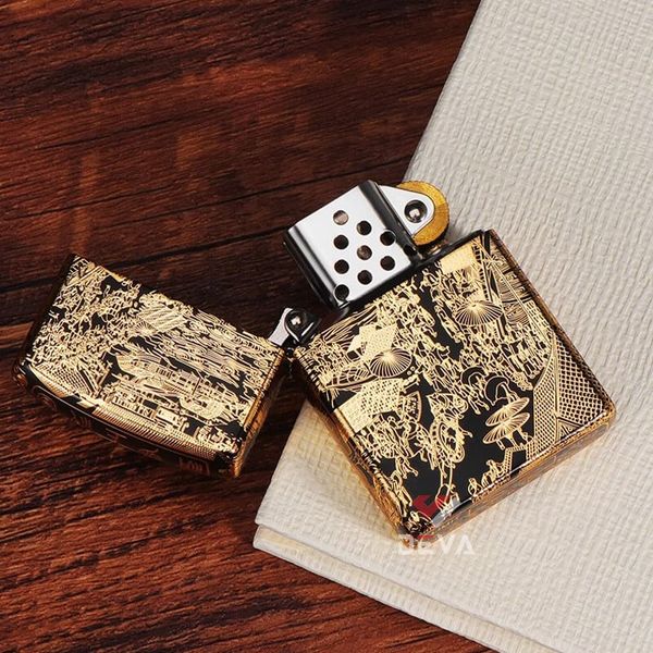 Bật lửa Zorro bức tranh Thanh Minh Thượng Hà Đồ mạ vàng Z2-1070