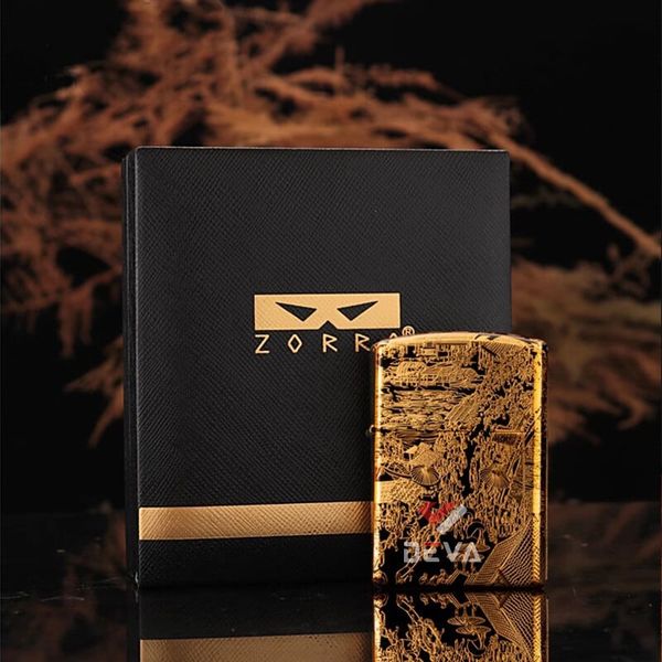Bật lửa Zorro bức tranh Thanh Minh Thượng Hà Đồ mạ vàng Z2-1070