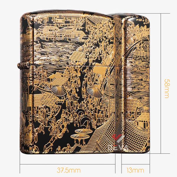 Bật lửa Zorro bức tranh Thanh Minh Thượng Hà Đồ mạ vàng Z2-1070