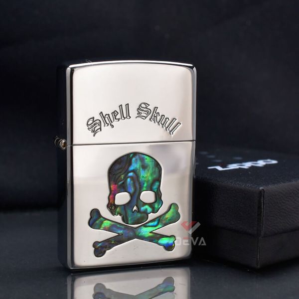 Zippo Khảm Ốc Chủ Đề Đầu Lâu Xương Chéo Shell Skull ZN50