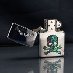 Zippo Khảm Ốc Chủ Đề Đầu Lâu Xương Chéo Shell Skull ZN50