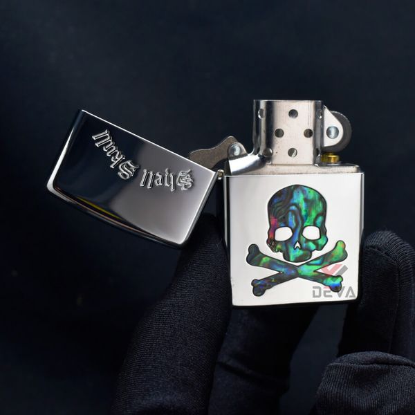 Zippo Khảm Ốc Chủ Đề Đầu Lâu Xương Chéo Shell Skull ZN50