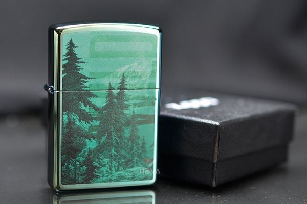 Zippo Mạ Chrome Xanh Bóng In Chủ Đề Thiên Nhiên Hoang Dã Z396