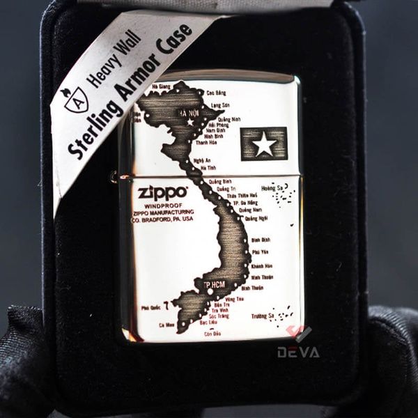 Zippo Bạc Khối Armor Khắc Bản Đồ Việt Nam BK81