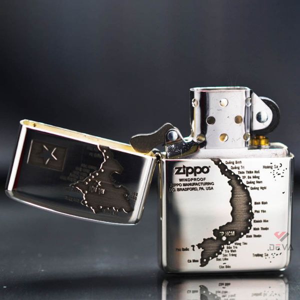 Zippo Bạc Khối Armor Khắc Bản Đồ Việt Nam BK81