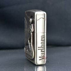 Zippo Bạc Khối Ốp Emblem Chàng Cao Bồi Marlboro BK40