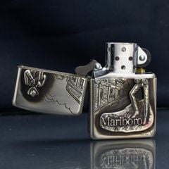 Zippo Bạc Khối Ốp Emblem Chàng Cao Bồi Marlboro BK40
