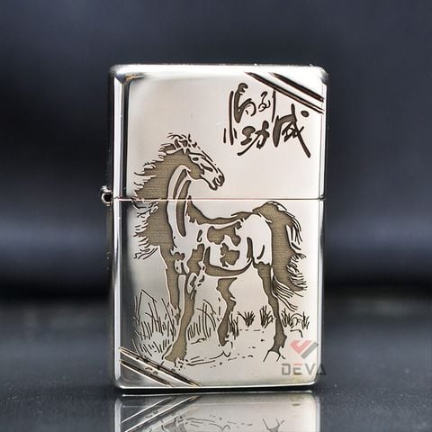 Zippo Bạc Khối Tái Bản 1937 Vintage Khắc Hình Ngựa BK13