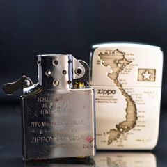 Zippo Bạc Khối Tái Bản 1941 Khắc Bản Đồ Việt Nam BK74