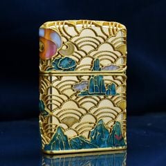 Zippo Bọc Lưới Mạ Vàng Chủ Đề Hươu Thần Hạ Sơn ZN75