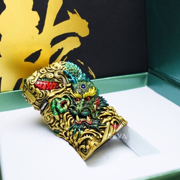 Zippo Ốp Tượng Thanh Long Và Vòng Xoay Phong Thủy ZN86