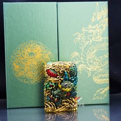 Zippo Ốp Tượng Thanh Long Và Vòng Xoay Phong Thủy ZN86