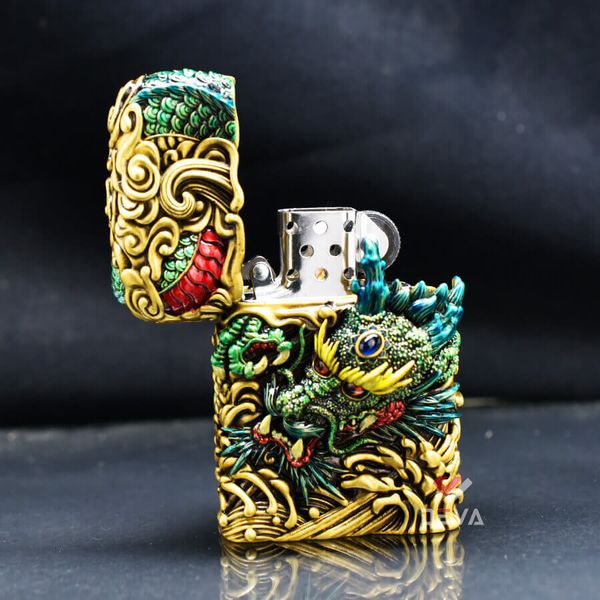 Zippo Ốp Tượng Thanh Long Và Vòng Xoay Phong Thủy ZN86