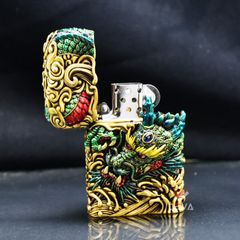 Zippo Ốp Tượng Thanh Long Và Vòng Xoay Phong Thủy ZN86