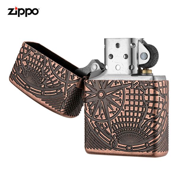 Zippo Armor Luxury đồng cổ khắc chìm bản đồ Thế Giới Z361