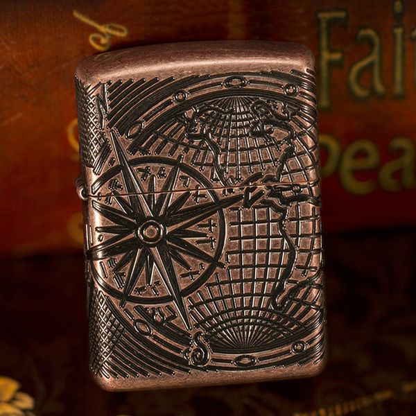 Zippo Armor Luxury đồng cổ khắc chìm bản đồ Thế Giới Z361
