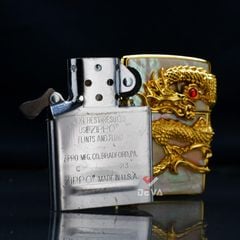 Zippo Khảm Trai Ốp Tượng Rồng Mạ Vàng Cầm Ngọc ZN300