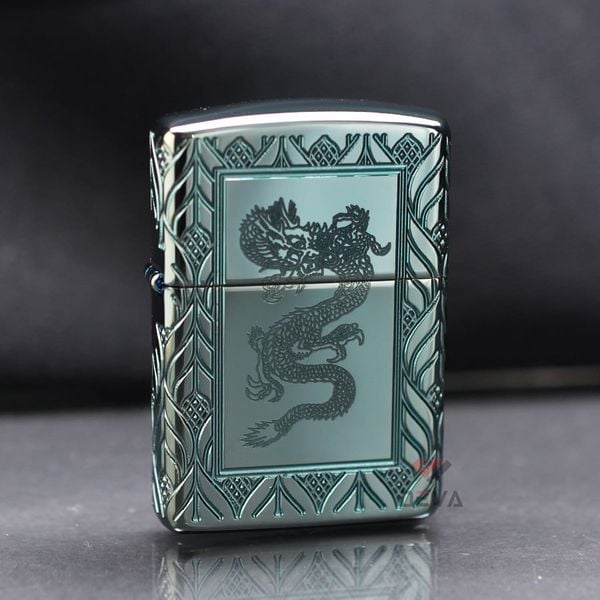 Zippo Armor Xanh Ngọc Bích Khắc Rồng Elegant Dragon Design Z336