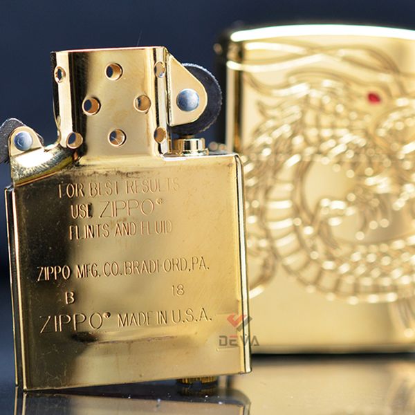 Zippo Armor khắc chìm rồng vàng mắt đỏ Red Eye Dragon Gold Plate Z144