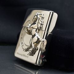 Zippo Bạc Khối Ốp Emblem Bạc Chú Ngựa Winning Whinny BK89