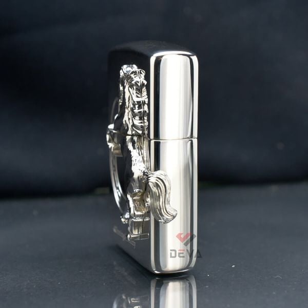Zippo Bạc Khối Ốp Emblem Bạc Chú Ngựa Winning Whinny BK89