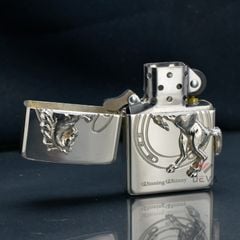 Zippo Bạc Khối Ốp Emblem Bạc Chú Ngựa Winning Whinny BK89