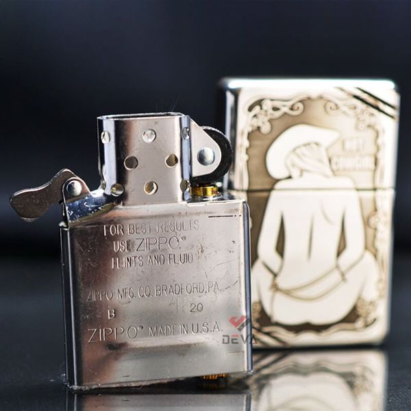 Zippo Bạc Khối Tái Bản 1937 Vintage Khắc Cô Gái Cao Bồi Hot Cowgirl BK36