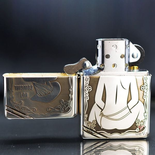 Zippo Bạc Khối Tái Bản 1937 Vintage Khắc Cô Gái Cao Bồi Hot Cowgirl BK36