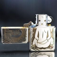 Zippo Bạc Khối Tái Bản 1937 Vintage Khắc Cô Gái Cao Bồi Hot Cowgirl BK36