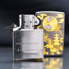 Zippo Bản Giới Hạn Khắc Tranh Mạ Vàng Thỏ Ngọc Dưới Trăng ZN165