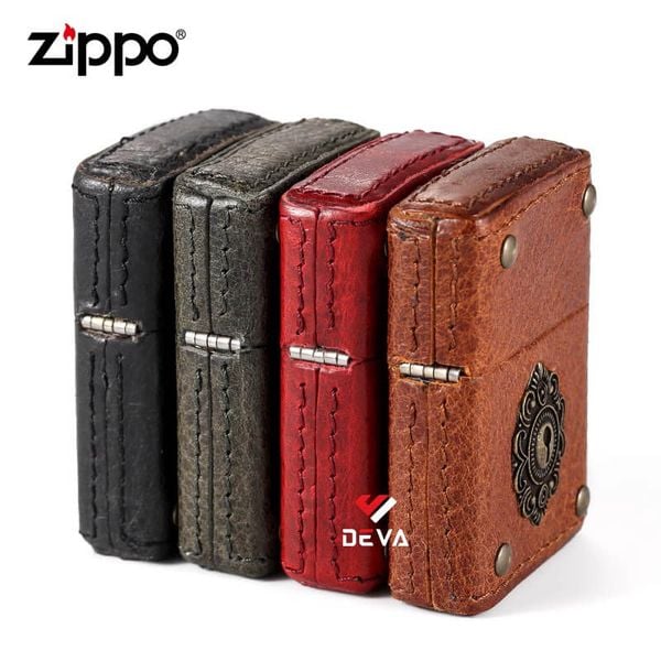 Zippo Bọc Da Khảm Emblem Ổ Khóa Cổ ZN227
