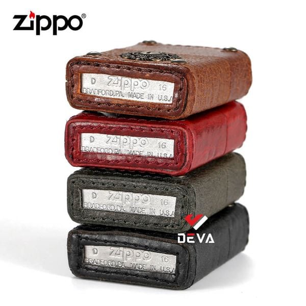 Zippo Bọc Da Khảm Emblem Ổ Khóa Cổ ZN227