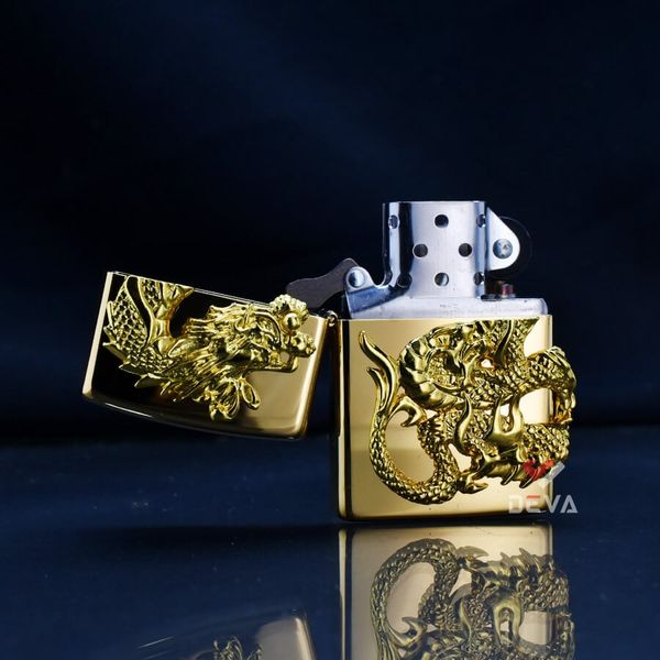 Zippo Ốp Tượng Rồng Mạ Vàng Uốn Lượn ZN299