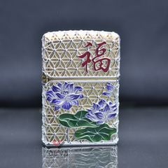 Zippo bọc lưới hoa văn bông sen ZN297