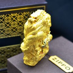 Zippo Bọc Phù Điêu Tượng Rồng Cầm Châu Mạ Vàng ZN180