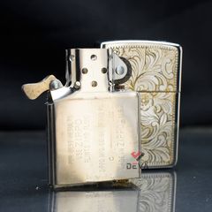 Set Zippo 1995 silver plate hoa văn mạ vàng C10