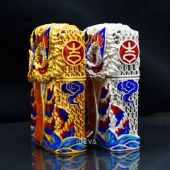 Zippo Bọc Lưới Mạ Vàng Đầu Sư Tử Nhả Chữ Tài Lộc ZN163