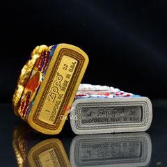 Zippo Bọc Lưới Mạ Vàng Đầu Sư Tử Nhả Chữ Tài Lộc ZN163