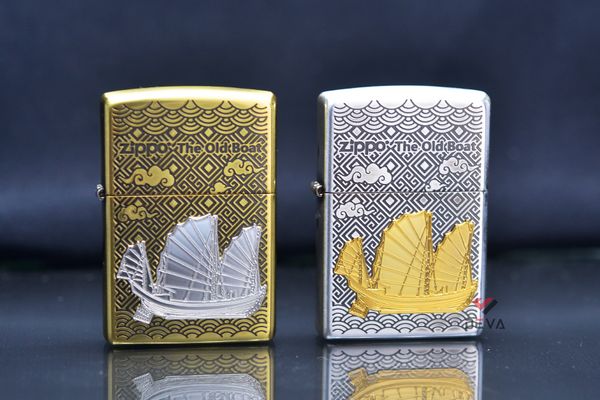 Zippo hoa văn chìm ốp Emblem Thuyền Buồm Cổ ZN312