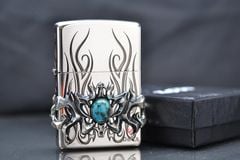 Zippo hoa văn cổ ốp Lam Ngọc 2 mặt ZN315