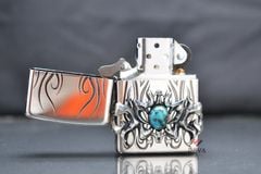 Zippo hoa văn cổ ốp Lam Ngọc 2 mặt ZN315